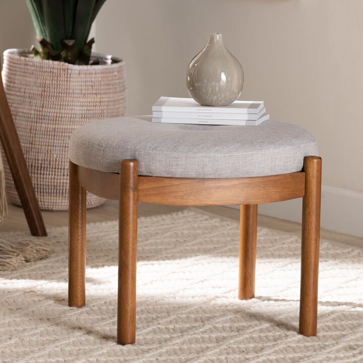 Baxton Studio Iliana Greyish Beige Fabric and Walnut Brown Finished Wood Ottoman Footstool