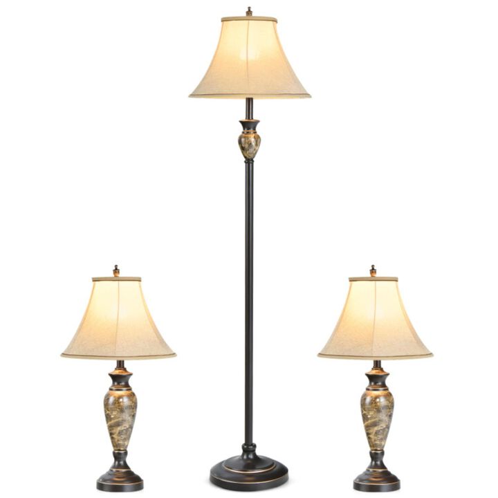 Hivvago 3-Piece Table and Floor Lamp Set with Linen Fabric Lamp Shades