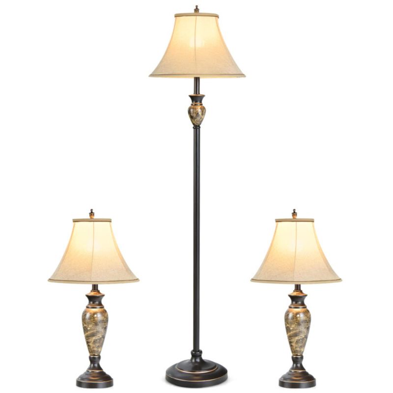 Hivvago 3-Piece Table and Floor Lamp Set with Linen Fabric Lamp Shades