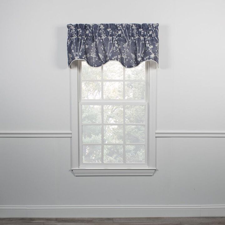 Ellis Curtain Meadow High Quality Room Darkening Solid Natural Color Lined Scallop Window Valance - 50 x15", Cobalt