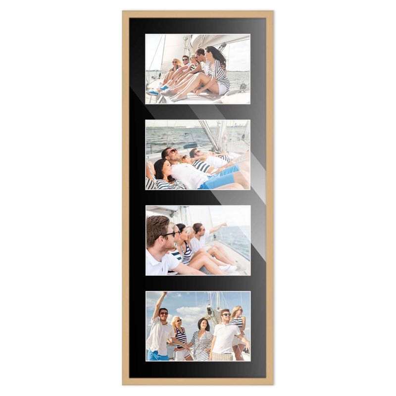 7.5x19 Wood Collage Frame with Black Mat For 4 4x6 Pictures