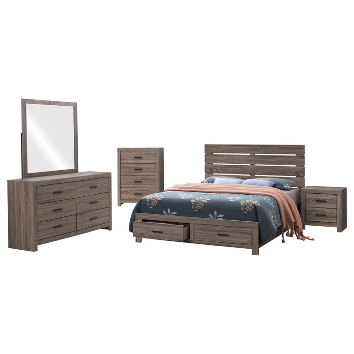 Sili 5pc Queen Storage Bedroom Set, Oak Brown and Dark Bronze, Mirror