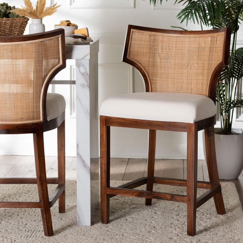 bali & pari Franco Counter Stool - Sculpted Seating with Woven Rattan Backrest and Upholstered Seat for Kitchen or Lounge image number 7