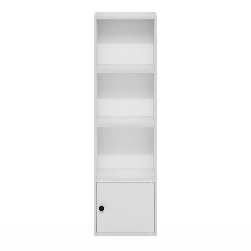 Furinno Luder 4-Tier Shelf Bookcase with 1 Door Storage Cabinet, White