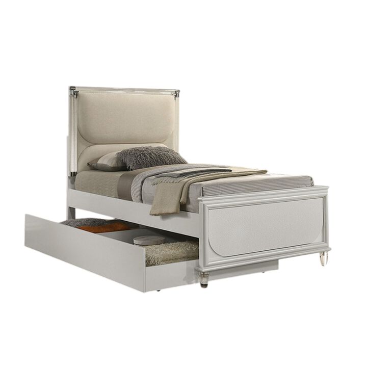 Full Bedroom Set, Pearl White and Clear, 2 Piece Set with Nightstand
