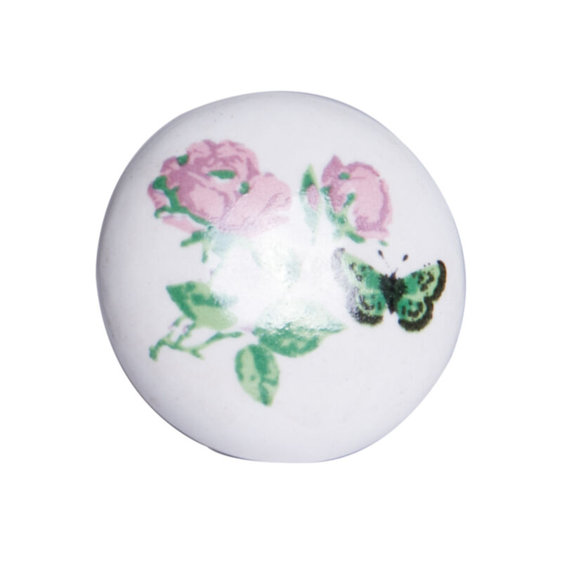 HomeRoots Set of Eight Light Pink And White Ceramic And Metal Floral Drawer Pull Knobs image number 0