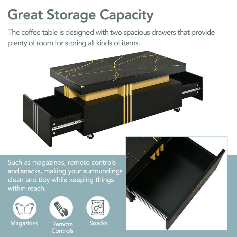 Merax Contemporary Coffee Table with Faux Marble Top