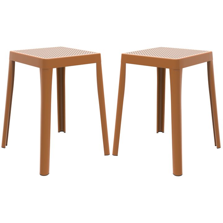LeisureMod Tresse Stackable Square Dining Stool with Wicker Top, Lightweight Durable Design for Kitchen, Garden, Balcony, Cafe, Deck, or Terrace Use, Set of 2