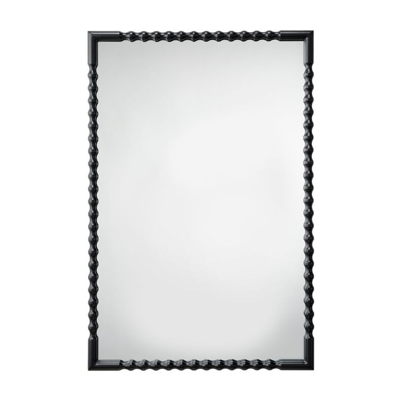Perz Accent Wall Mirror, 24x36 Rectangular Beaded Frame, Forged Iron - Benzara