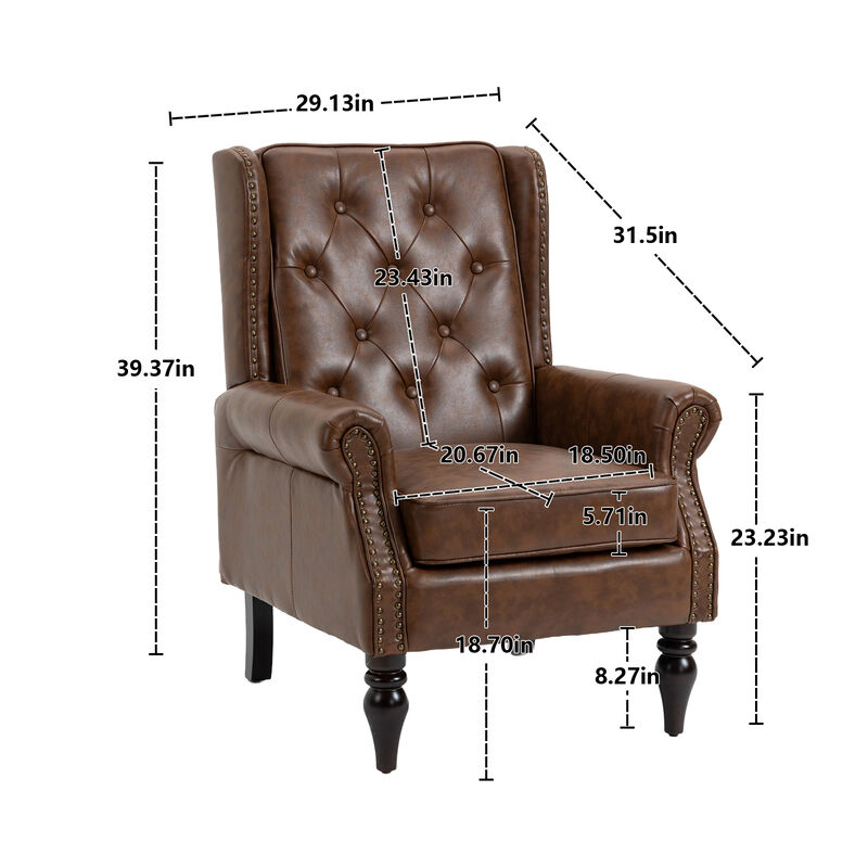 TATEUS  Modern Brown PU Accent Chair Lounge Chair image number 9