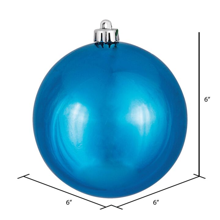 Vickerman 6" Turquoise Shiny Ball Christmas Ornament - 4 Ornaments per Pack - Shatterproof and UV Resistant - Reliable and Durable - Festive Blue Ornament