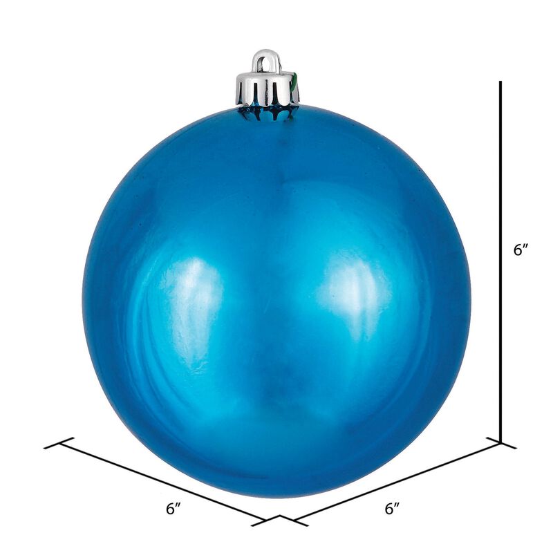 Vickerman 6" Turquoise Shiny Ball Christmas Ornament - 4 Ornaments per Pack - Shatterproof and UV Resistant - Reliable and Durable - Festive Blue Ornament image number 1