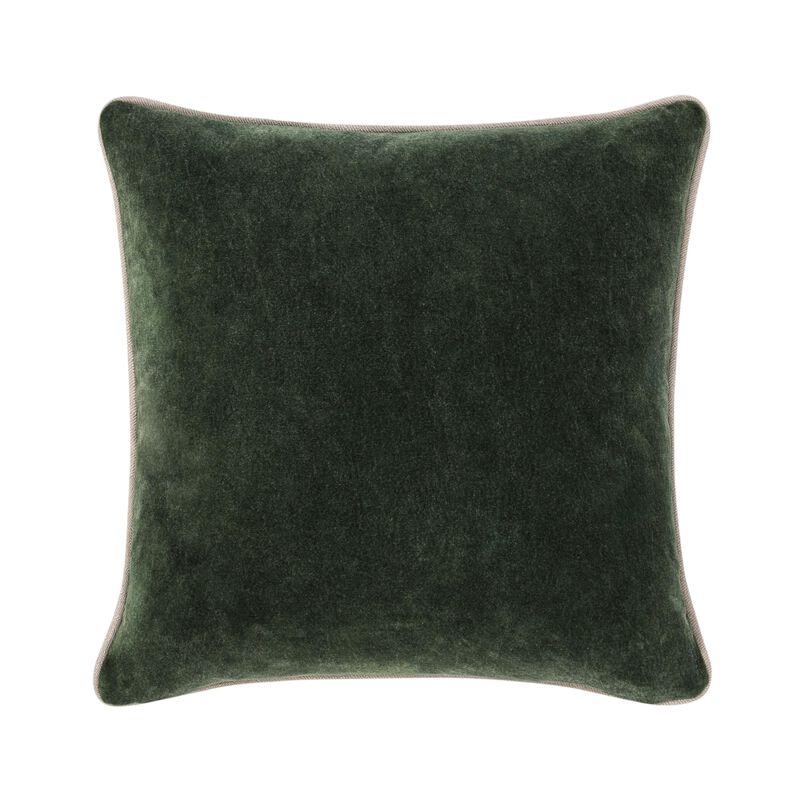 May Accent Throw Pillow, 18in Stonewashed Forest Green Cotton Velvet - Benzara