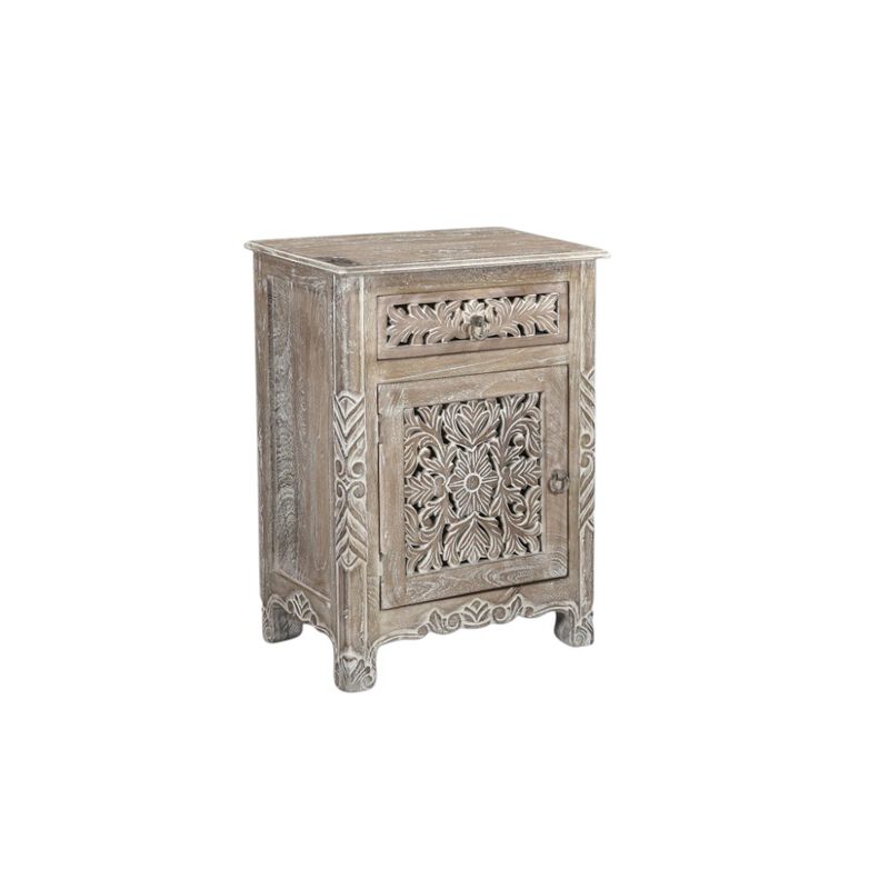HomeRoots 30" Gray Solid Wood Distressed One Drawer Nightstand image number 3