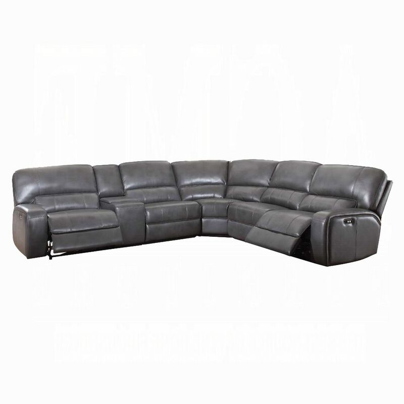 Saley Power Motion Sectional Sofa, USB, Gray Faux Leather, Console - Benzara image number 1