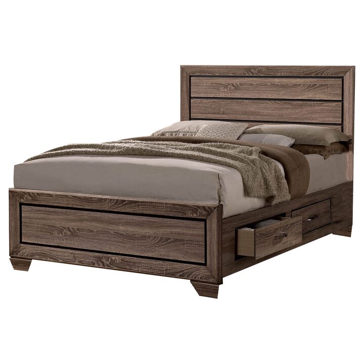 Wooden Eastern King Size Bed with Storage Drawers, Taupe Brown-Benzara