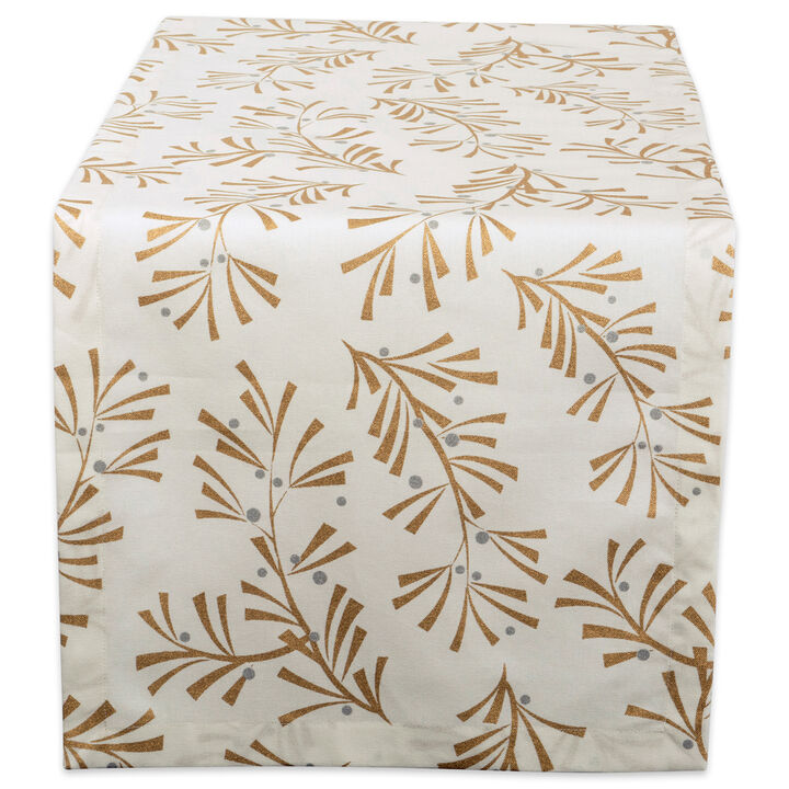 108" Gold Colored and White Metallic Holy Leaves Table Runner