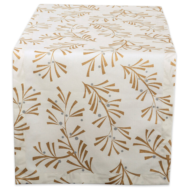 108" Gold Colored and White Metallic Holy Leaves Table Runner