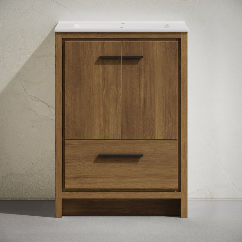 Virage 24" Freestanding Bathroom Vanity in Brown Oak with Sink Top image number 4