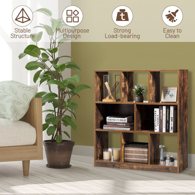 Open Compartments Industrial Freestanding Bookshelf for Decorations-Brown image number 2