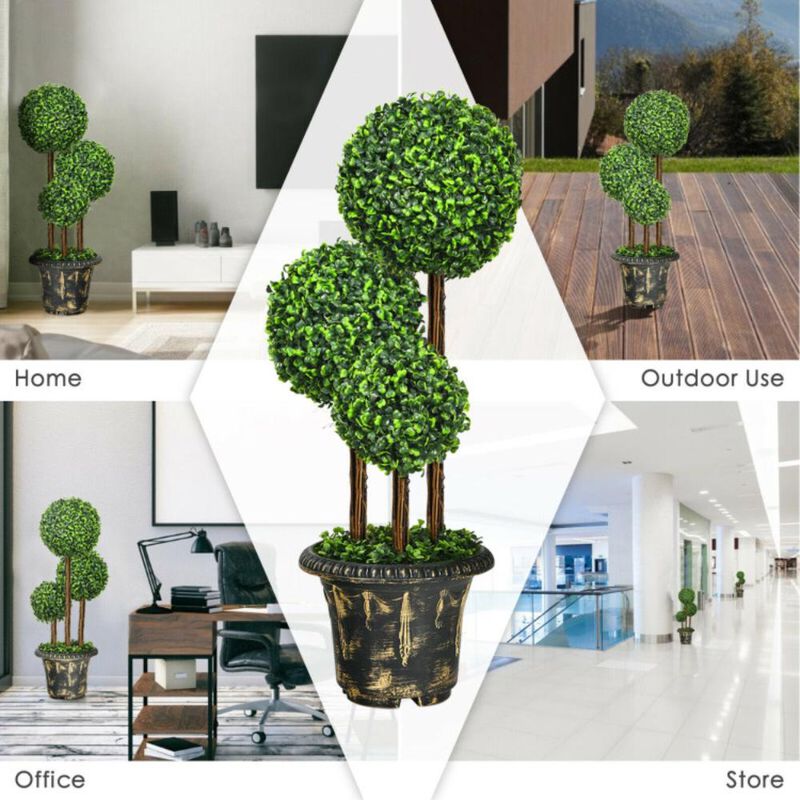 Hivvago Artificial Topiary Triple Ball Tree for Indoor and Outdoor