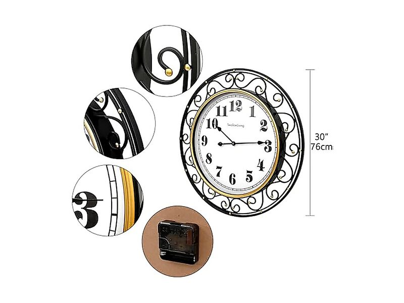 30 Inch Vintage Iron Large Black Metal Frame Wall Clock Silent Battery Operated image number 2