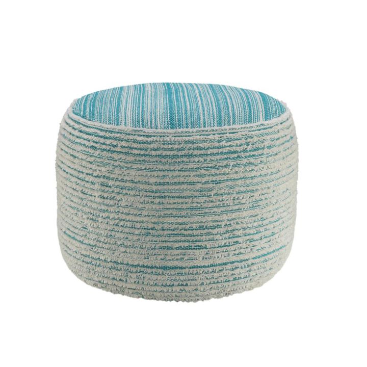 Hivvago 18 Inch Blue Fabric Cylinder Striped Pouf Ottoman