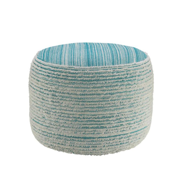 Hivvago 18 Inch Blue Fabric Cylinder Striped Pouf Ottoman