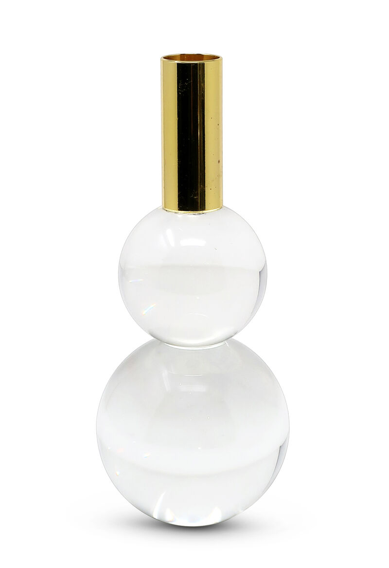 HomeRoots Set of Two Clear And Gold Geo Orbs Crystal Tabletop Taper Candlesticks image number 3