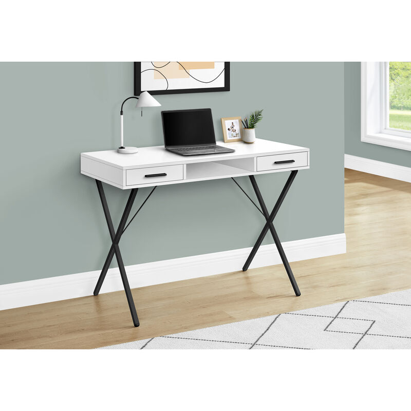 Monarch Specialties I 7790 Computer Desk, Home Office, Laptop, Left, Right Set-up, Storage Drawers, 42"L, Work, Metal, Laminate, White, Black, Contemporary, Modern