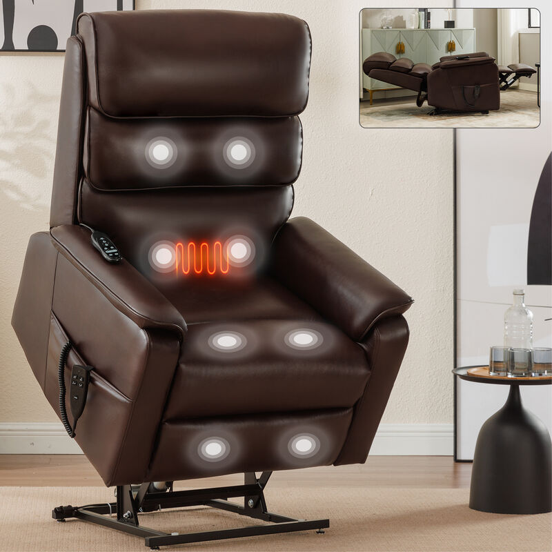 Leather Dual Motor Infinite Position Power Lift Recliner Chair with Power-Remote, Heat Massage