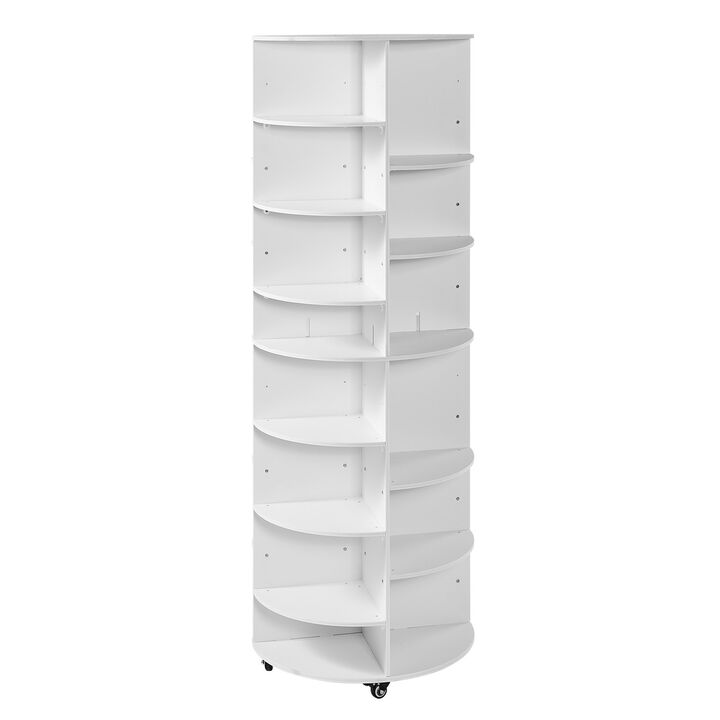 7 Tier Rotating Shoe Rack Tower with Adjustable Shelves and Wheels - White