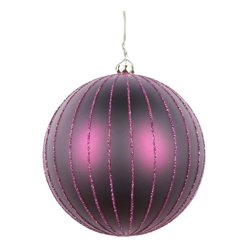 Vickerman 4" Plum Matte Glitter Ball Christmas Ornament. Includes 4 Pieces per Bag. image number 2
