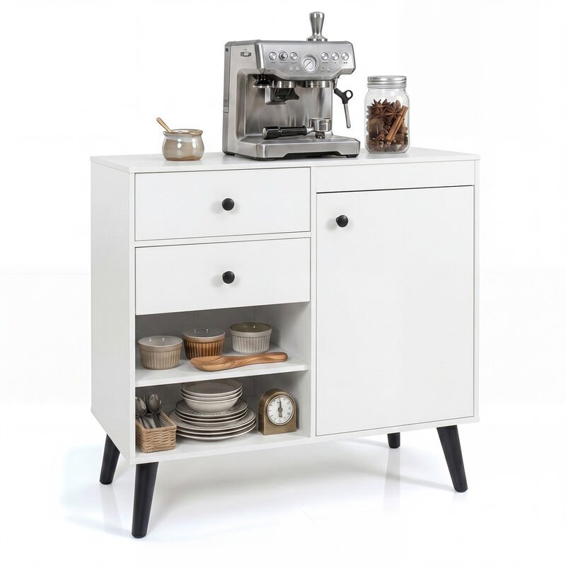Modern Sideboard Storage Cabinet with 2 Drawers and Open Shelves image number 3