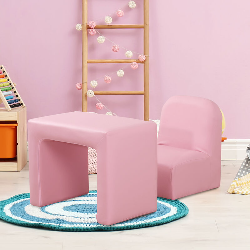2-in-1 Kids Table & Sofa Chair Set Toddler Seat Armchair Desk Children Lounge - Pink