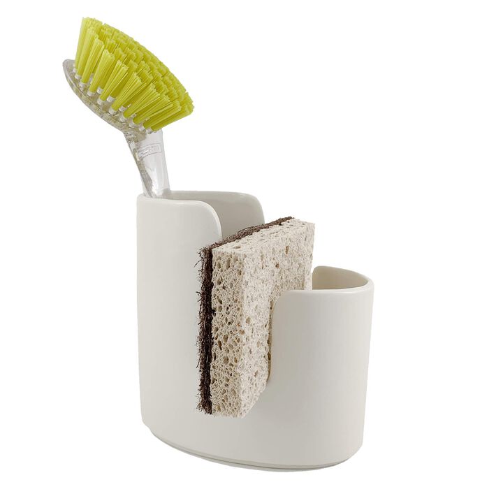 scarlettwares Dish Sponge Scrub Brush Dish Wand Holder Kitchen Sink Caddy Ceramic White Dishwasher Safe Modern Farmhouse Elegant
