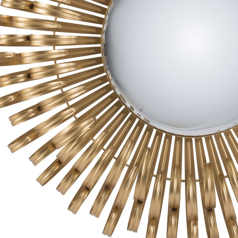27 Inch Round Wall Mount Accent Decor Mirror, Sunburst, Iron Frame, Gold - Benzara
