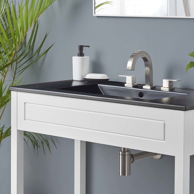 Modway Altura 36" MDF Ceramic and Particleboard Bathroom Vanity in Gray/Black image number 8