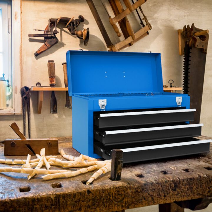 Portable 3-Drawer Mechanic Tool Box with Lock, Steel Tool Chest for Garage and Jobsite