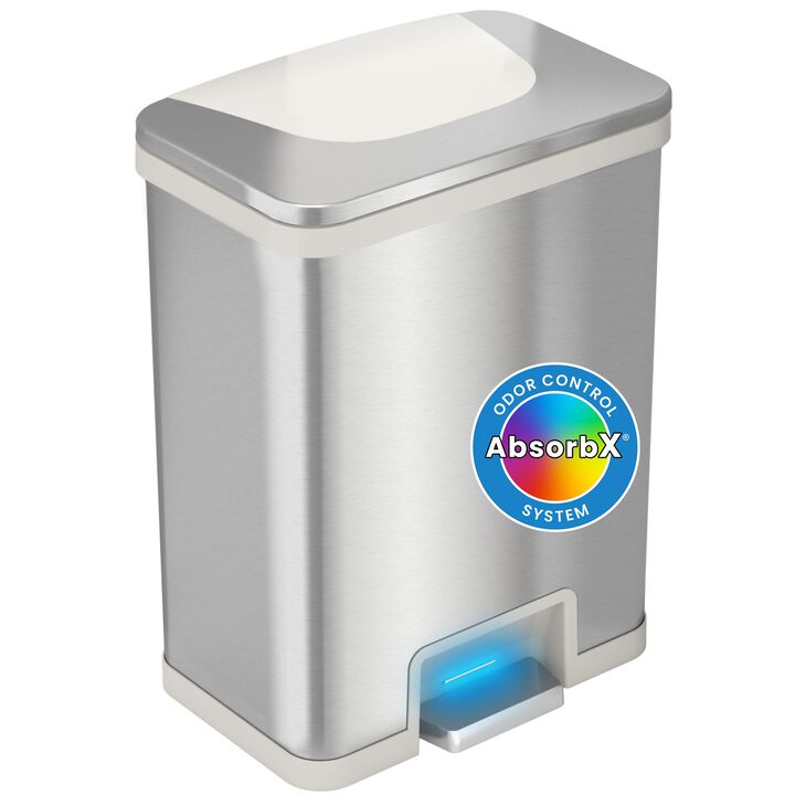 iTouchless 13 Gallon AutoStep Stainless Steel Pedal Sensor Trash Can (White Trim)