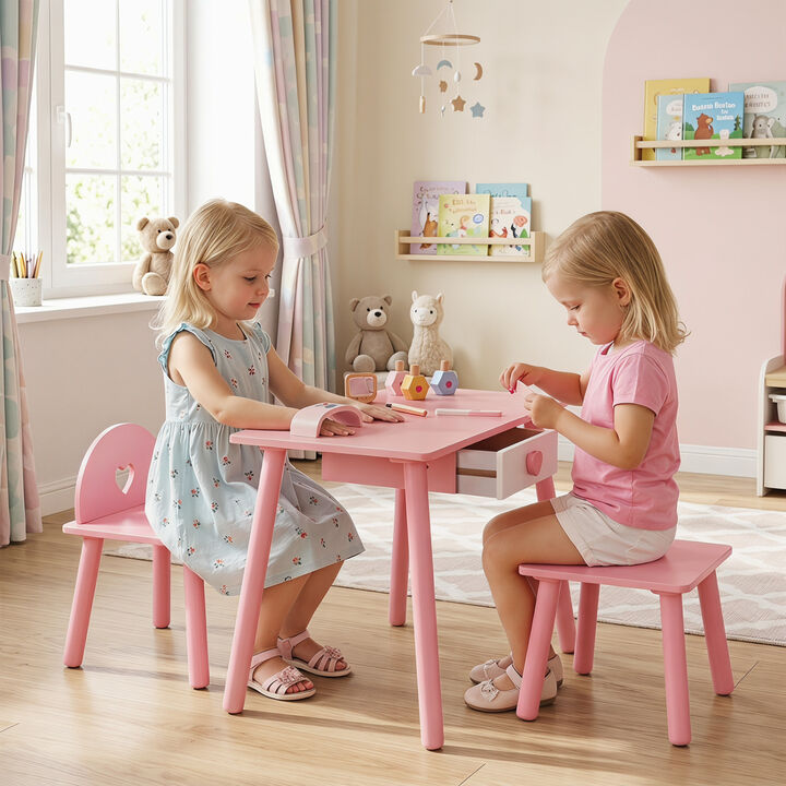 Kids Pretend Nail Salon Playset with Wooden Makeup Set - Pink