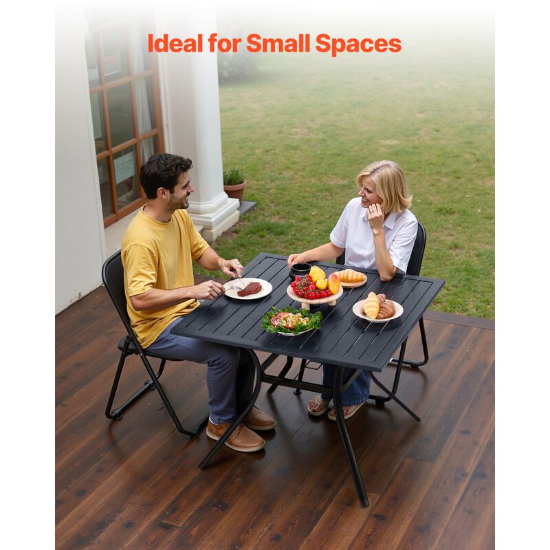 Outdoor Square Dining Table, Steel Slat Patio Table with Umbrella Hole - Black image number 7