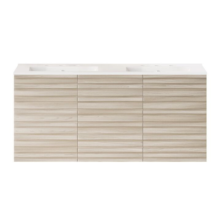 48" Wall-Mounted Bathroom Vanity, 3-Hole Widespread Double Basin Sink Top