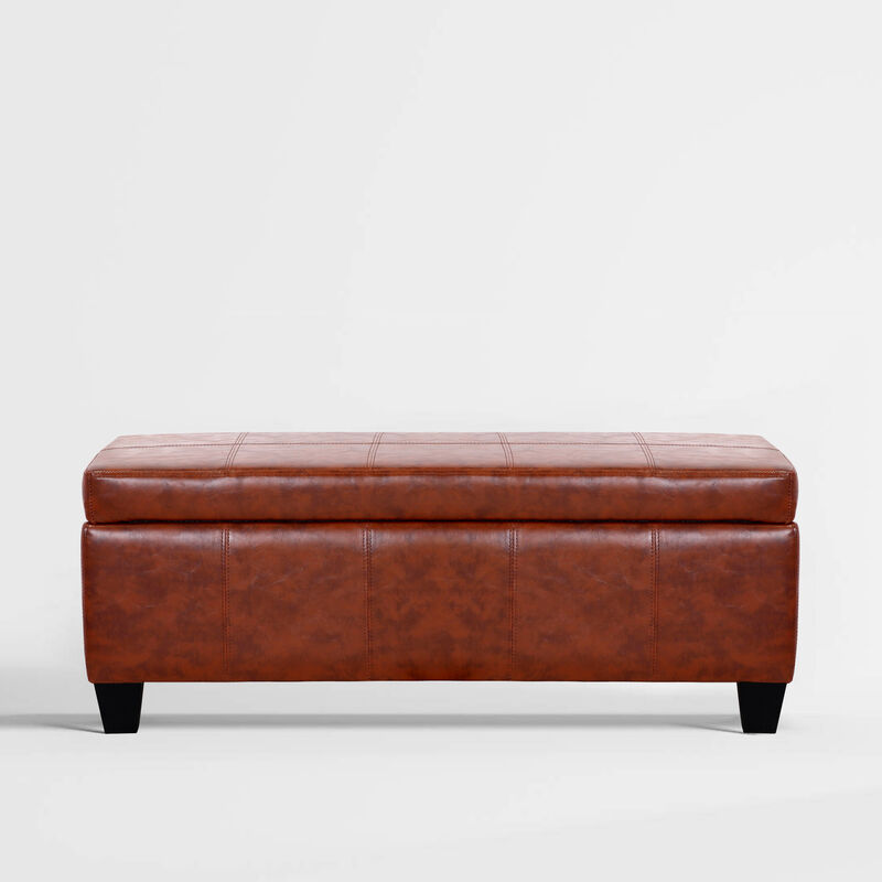 WestinTrends 42" Wide Faux Leather Rectangle Ottoman With Storage