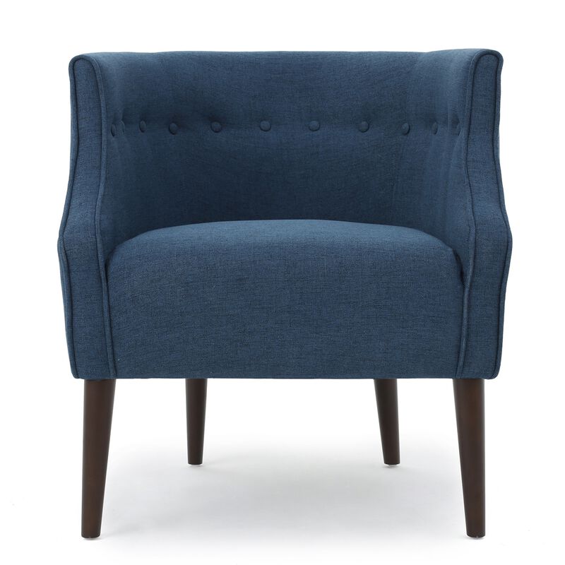 Accent Club Chair, Curved Barrel Back, Button Tufted, Navy Blue Fabric
