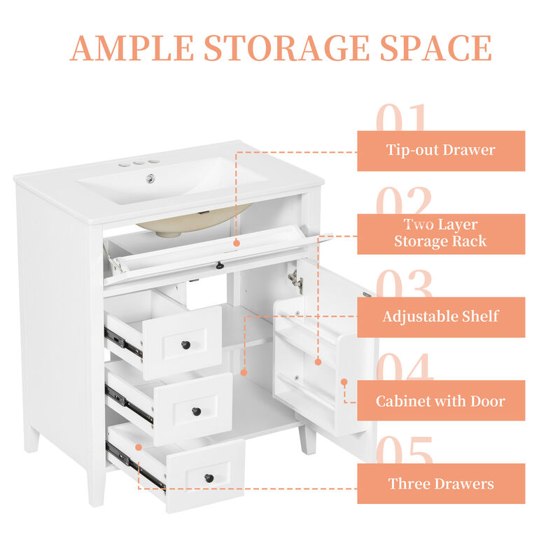 Merax Bathroom Storage Vanity with 3 Left Drawers, Right Cabinet with Adjustable Shelves image number 7