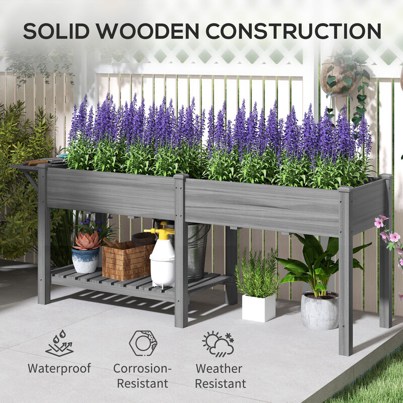 Hivvago Wooden Raised Planter with Side Table and Bottom Shelf image number 7