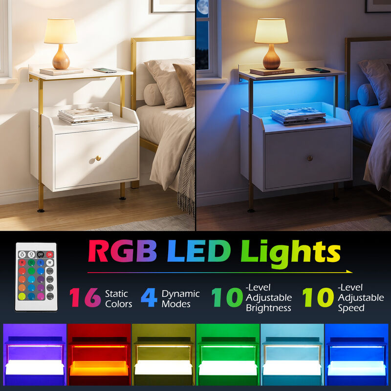 Wall-Mounted Nightstand with LED Lights and Charging Station for Bedroom image number 5