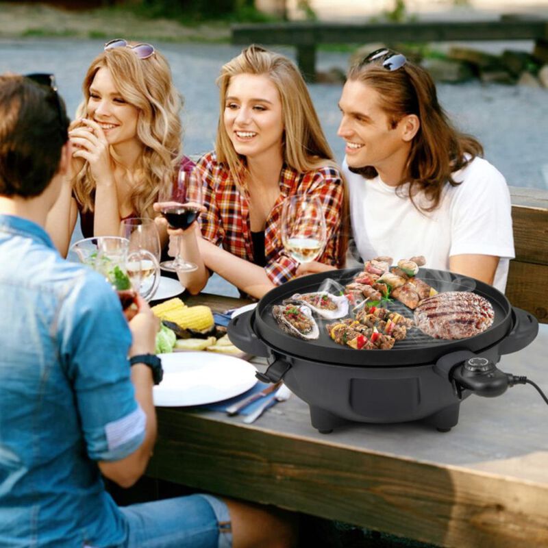 Hivvago Electric BBQ Grill 1200W Indoor Outdoor Grill with 2-Zone Non-Stick Grilling Plate