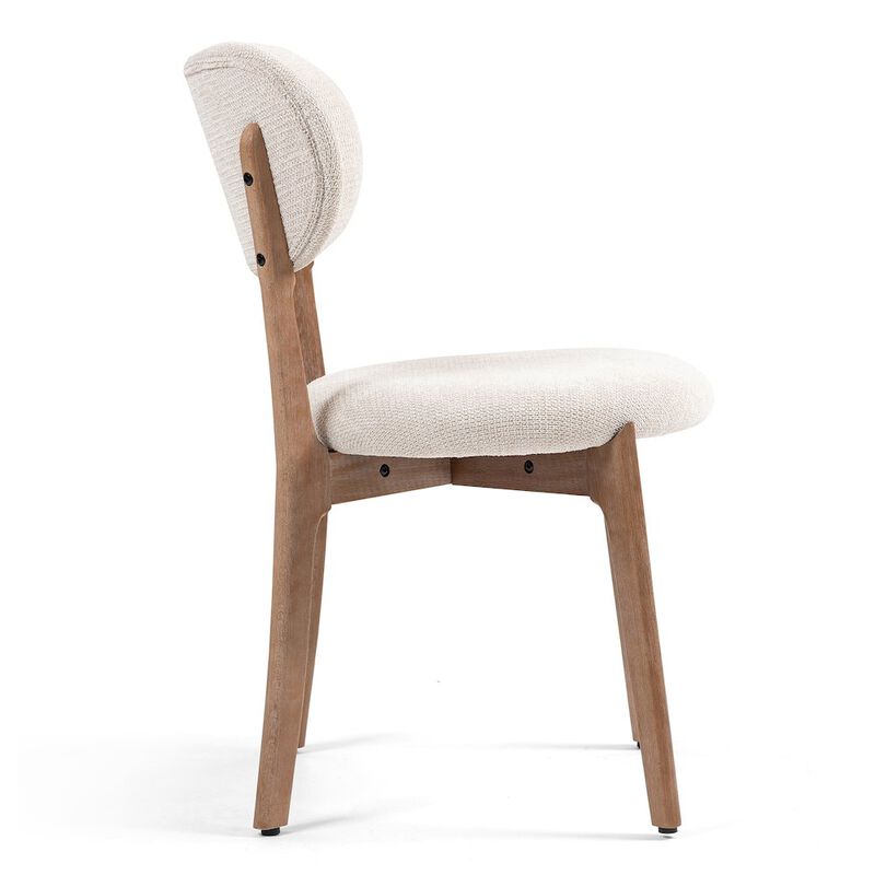 Glamour Home Set of 2 Bernardo Beige Washed Woven Fabric Dining Chair with Natural Wood Legs